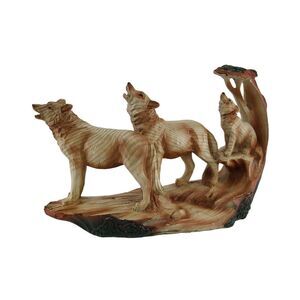 Howling Wolf Family Carved Wood Look Resin Statue
